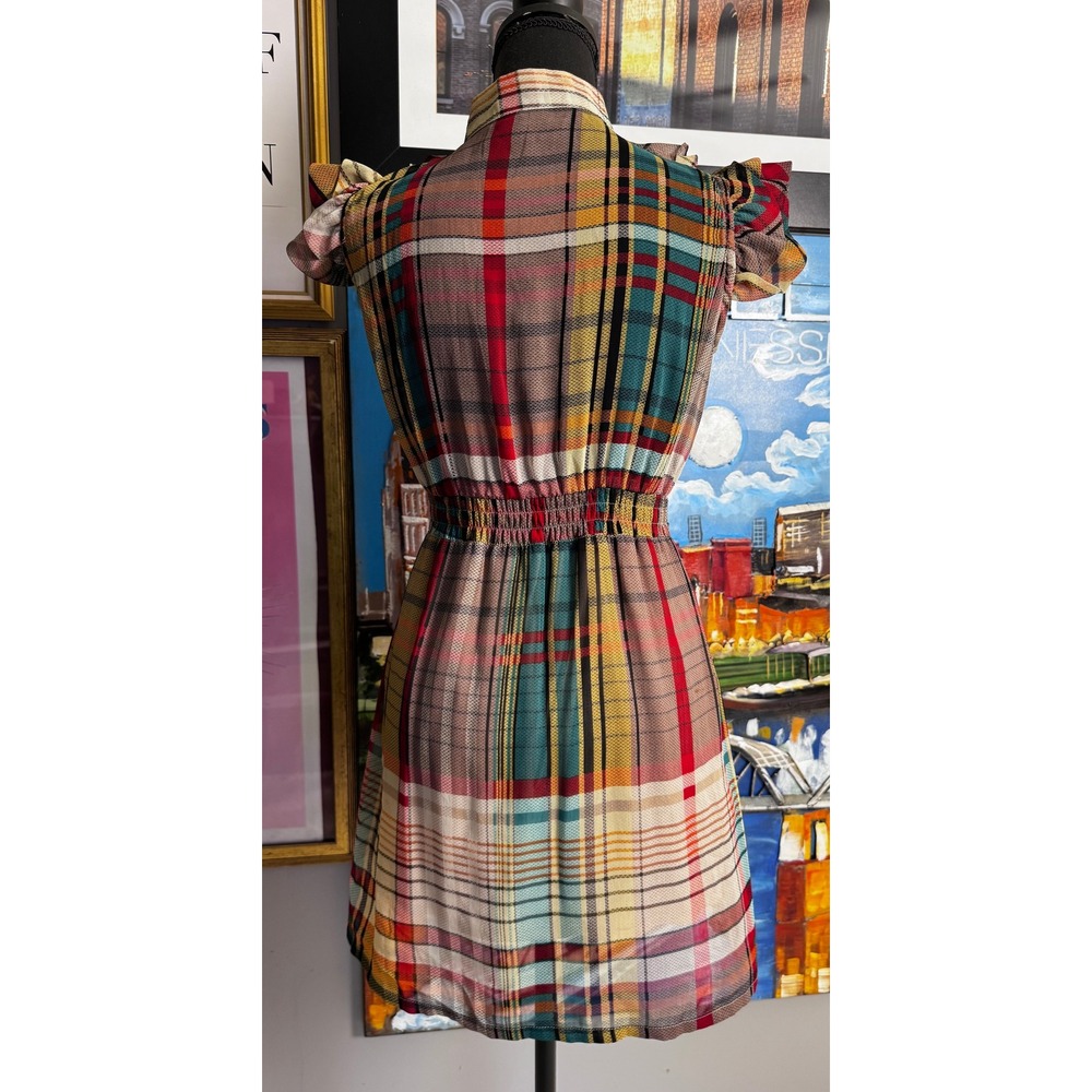 Twenty One Plaid Ruffle Mini Dress Small Multicolor Tartan Button Front Fancy - Picture 8 of 8